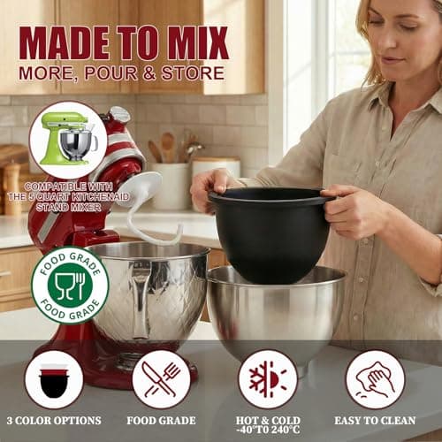 Bohiimia Silicone Bowl Liners for KitchenAid 5 Qt Tilt-Head Mixer, 3 Pack with Lids, Non-Stick and Effortless Cleanup, Easy to Store, Dishwasher Microwave Safe Kitchen Aid Accessories and Attachments - Thumbnail 5