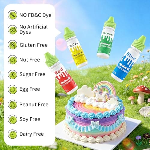 Natural Food Coloring - FD&C & Artificial Dye Free Formula Color 4 Natural Food Dye Set for Icing Frosting Cake Baking Easter Egg Fondant Cooking Decorating - 0.35 Fl. oz (10 ml)/Bottles - Thumbnail 4