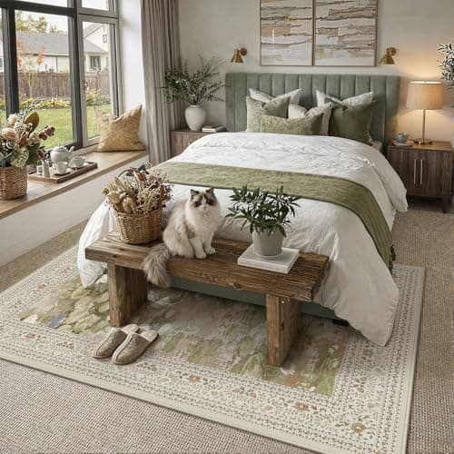PureCozy Beige Area Rug 8x10 Washable Vintage Floral Carpet for Living Room Soft Low Pile Non Slip Indoor Large Area Rug Retro Distressed Throw Rug for Office Nursery Bedroom Dining Room - Thumbnail 3