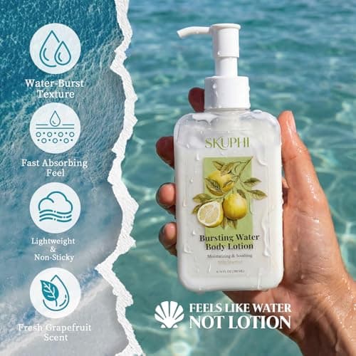 SKUPHI Soothing Body Lotion, Fast Absorbing Water-Burst Moisturizer for Dry Skin, Non-Greasy Hydrating Lotion with Hyaluronic Acid, Glycerin, Shea Butter, White Grapefruit Scent, 6.76 Fl Oz - Thumbnail 5