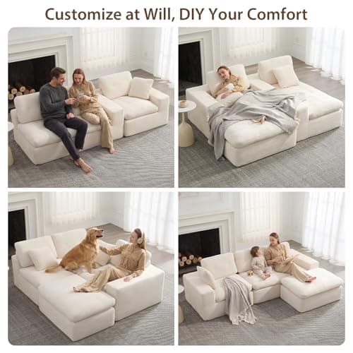 anfutek L-Shaped Modular Sectional Couch for Living Room Furniture, Boneless Cloud Couch Set with Back Support, Modular Sectional Sofas for Living Room Furniture with Ottoman - Thumbnail 2