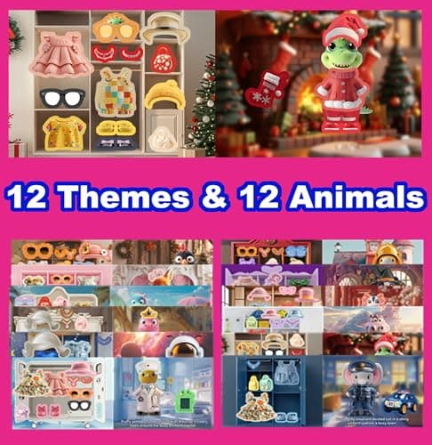 Dino Fun Animal Dress-up Sticker Book for Kids, Reusable Sticker Book for Toddlers 2-4 Years,12 Animals+Over 200 Cloths & Accessories,Sticker Dress up - Removable Sticker Activity Book for Girls - Thumbnail 2