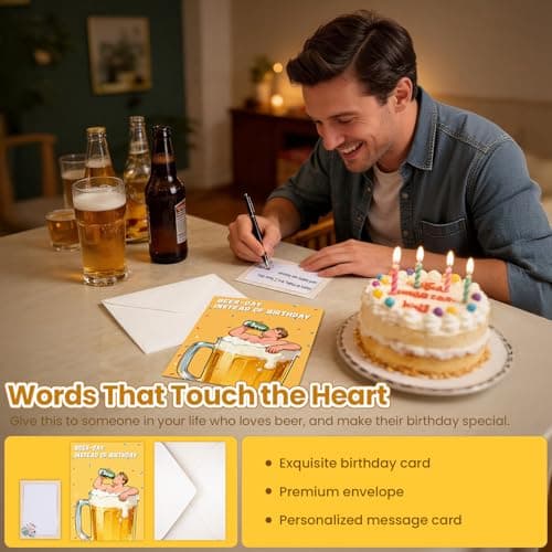 mountova Beer Birthday Card with Sound & Motion, Shaking Belly Funny Birthday Card for Men Husband, Dad, Friend, Brother, Interactive Bday Card for Beer Lovers with Envelope, 5.9 x 7.9 - Thumbnail 4
