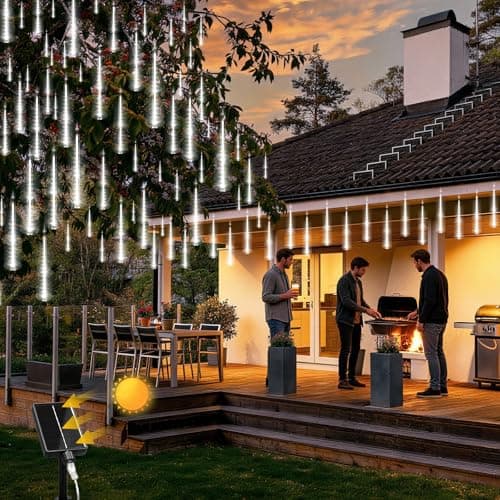 KNONEW 20 Tubes 720 LED Solar Meteor Lights, 17 inch Christmas Lights Outdoor Waterproof Meteor Shower Lights for Xmas Tree Christmas Wedding Party Holiday Yard Garden Decor(Cool White) - Thumbnail 2