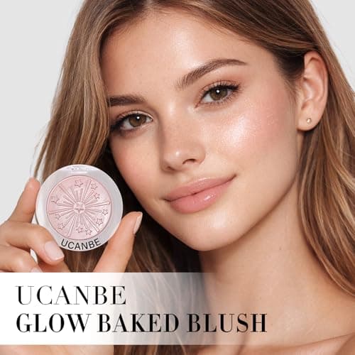 Baked Blush for Cheeks Makeup - Glow Powder Blush Palette, Silky Smooth, Seamless Buildable Face Blush Powder with Subtle Shimmer for a Natural, Long-Lasting Glow, 05 Champagne (Champagne-Glow) - Thumbnail 6