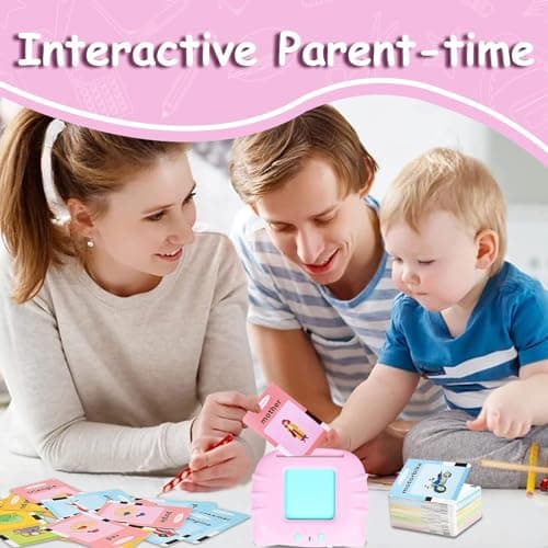 Toddler Talking Flash Cards for 1 2 3 4 5 Year Old Boys and Girls - Language Sensory Learning Device with 224 Sight Words - Montessori,Pocket Speech Therapy,Autism Toys,Christmas Birthday Gift - Pink - Thumbnail 2