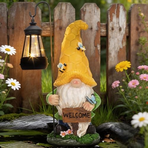 DoYouzhuo8 Solar Garden Gnome Statue with Lantern - Hand-Painted Resin Gnome Decor, IP44 Waterproof Outdoor Figurine for Yard Patio Porch, for Mom Women Housewarming Christmas - Image 1