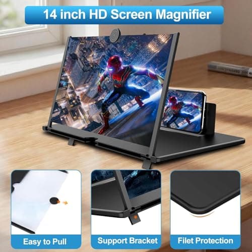 Pibkay 12 Inch Phone Screen Magnifier, Cell Phone Screen Magnifier, Pull Out Phone Screen Amplifier for Movies, Video, Gaming, Compatible with All Smartphones (Black) - Thumbnail 3