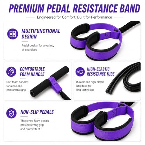 Pedal Resistance Band with Handle, Upgraded 55LBS Pedal Puller Resistance Bands for Abdomen, Waist, Arm, Leg Workout, Portable Sit Up Exercise Equipment for Women, Physical Therapy (Pink) - Thumbnail 5