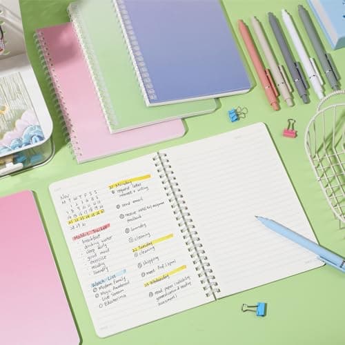 Niodel Spiral Notebooks Set, 9 Pcs A5 College Ruled Journals with 6 Black Ink Gel Pens, 6 Colored Ink Gel Pens, 6×0.5mm & 6×0.7mm Refills, Perfect for School Work Journaling - Thumbnail 2