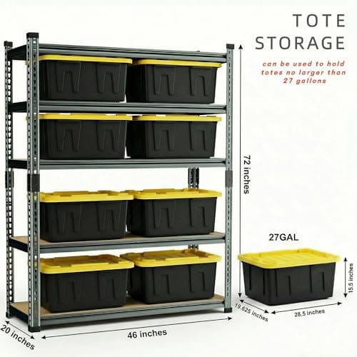 Lionhon Garage Shelving Heavy Duty, 3000LBS Metal Storage Shelves 5 Tier, Adjustable Shelving Unit 46" W x 20" D x 72" H, Boltless Garage Storage Rack for Garage Basement, Pantry, Warehouse 1Pcs - Thumbnail 3