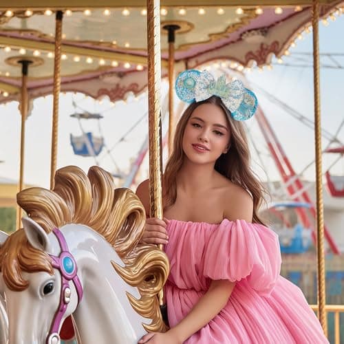 BTXJLLY Hairband for Women Glitter Sequin Mouse Ears Headband Costume Accessory for Adults & All Ages, Perfect for Theme Parks, Birthday Celebrations, Halloween & Cosplay Events (Castle) - Thumbnail 5