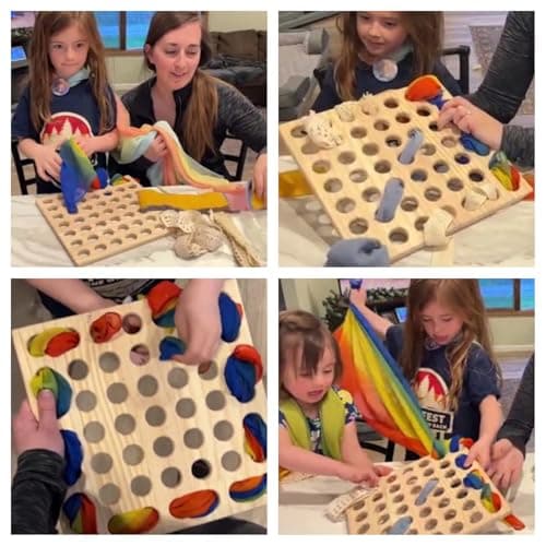 Eray Wooden Lacing Toys Open Ended Busy Board with Play Silks Weaving Board Montessori Gifts Loose Parts Play Materials for Kids - Thumbnail 2