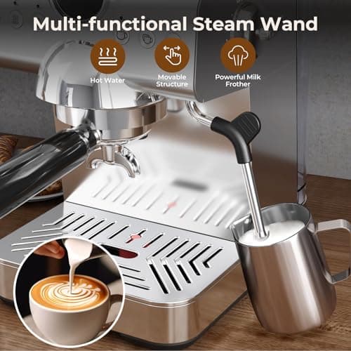 Havato Espresso Machine with Milk Frother,20 Bar Semi-Automatic Expresso Coffee Machine for Home,50oz Removable Tank,Hot & Cold Brew,Single & Double Shot Latte Machine - Thumbnail 3