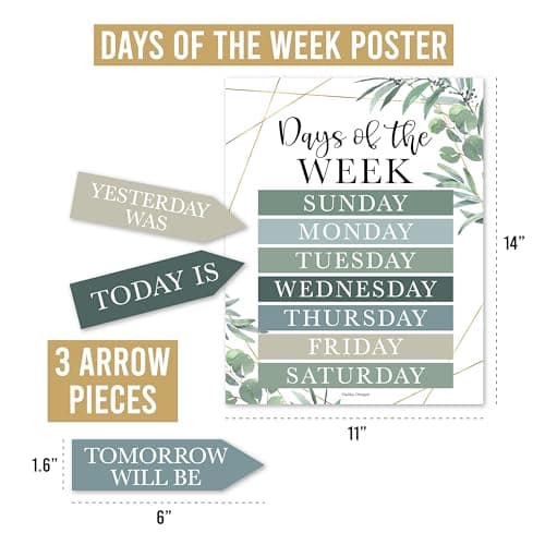 Hadley Designs Classroom Calendar Set Bulletin Board Decorations - Greenery School Calendar for Classroom Decor, Kindergarten Preschool Elementary Teacher Must Haves, Homeschool & Daycare Essentials - Thumbnail 4