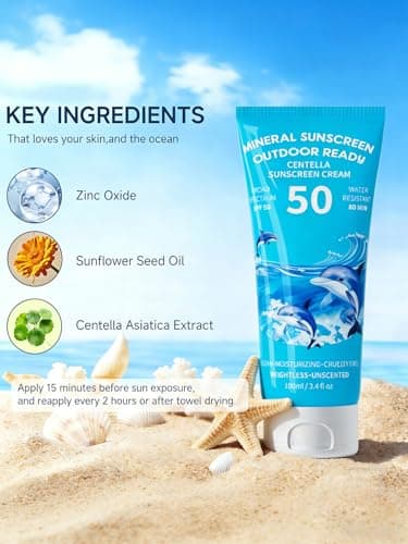 Reef Safe Sunscreen SPF 50, Travel Size Zinc Oxide Mineral Sunscreen, Natural Organic Centella Extract, Lightweight No White Cast, Non-Greasy, For Women & Men, Outdoor Beach Home Office Daily Use - Thumbnail 3