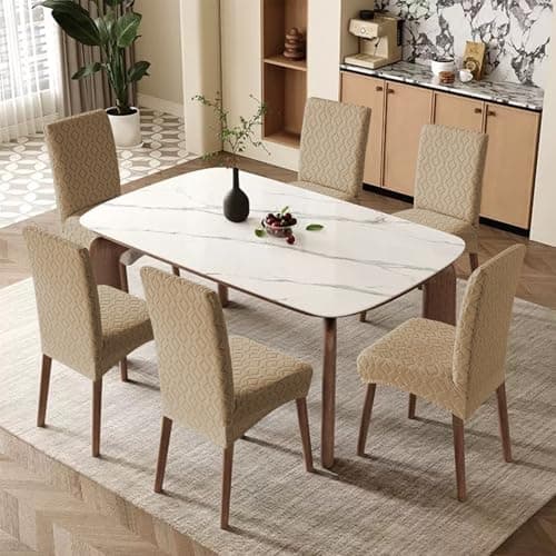 Genina Waterproof Chair Covers for Dining Room Set of 6, Removable Washable Chair Slipcover Protectors, Large Khaki - Thumbnail 2