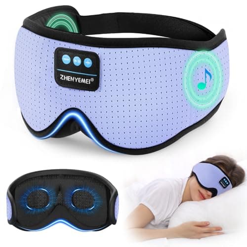Sleep Mask with Bluetooth Headphones, 3D Bluetooth Wireless 5.4 Blackout Eye Mask with Timer, Breathable Cotton Sleeping Headphones for Side Sleeper, Travel, Meditation, Gifts for Men Women, Purple - Image 1