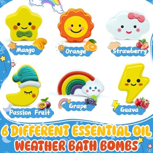 SUYFEIFAN Bath Bombs for Kids, 6 Pack Handcrafted Natural Organic Bubble Bath Bomb Toys, Sun Star Moon Cloud Rainbow Lightning Shaped, Perfect Daily Gifts & Reward Toys for Boys Girls - Thumbnail 5