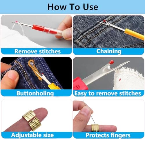 84PCS Sewing Kit 5 Size Big Eye Stainless Steel Needles for Hand Sewing Needle and Thread Kit with Threaders, Bobbins,Thimbles,Seam Rippers Accessories and Supplies Tools for Adults Beginners - Thumbnail 3