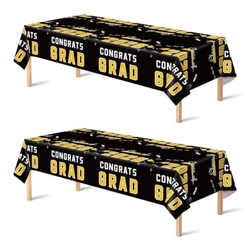 OHOME Graduation Decorations 2026 - Class of 2026 - Plastic Black Tablecloth for Graduation Party Decorations - Class of 2026 Decorations Party Favors Supplies Banner,2 Pack
