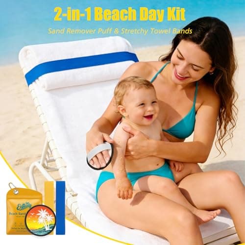 Exqusdy Beach Sand Remover - 2 in 1 Kit with Sand Removal + Elastic Towel Bands for Cruise Chair, Windproof Holder for Beach Must Haves, Toddler Essentials for Family Vacation - Thumbnail 2