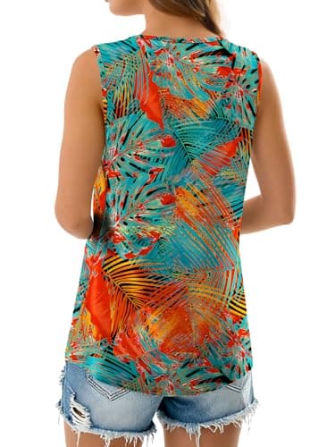 NORACORA Womens Summer Tank Tops Sleeveless T Shirt Casual Loose Fit Tunic Blouses Floral Boho Print L - Thumbnail 6