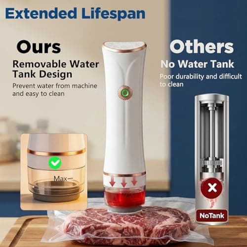 Compact Vacuum Sealer for Food with Visible Tank, Handheld Vacuum Sealer Machine, Includes 30 Reusable Bags, Seal Food 6X Fresh Longer, Wireless & Portable, Suitable for Kitchen and Travel, White - Thumbnail 3