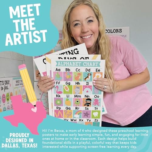 Hadley Designs 16 Educational Posters for Classroom Must Haves - Laminated Pre-K Posters for Toddler Homeschool Essentials, Toddler & Preschool Learning Activities, Kindergarten Classroom Decor - Thumbnail 2