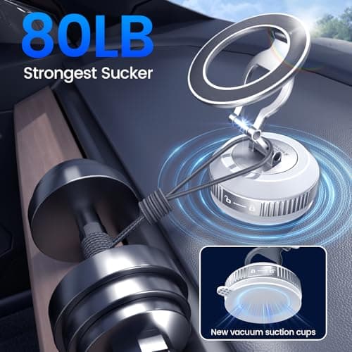 Tri-Folding Car Phone Holder for Magsafe[80+LBs Strongest Suction & 2850gf Strongest Magnetic], 360°Adjustable Phone Holders for Car, Suction Cup Phone Mount for iPhone17Pro Max /16/15/14Series，Black - Thumbnail 2