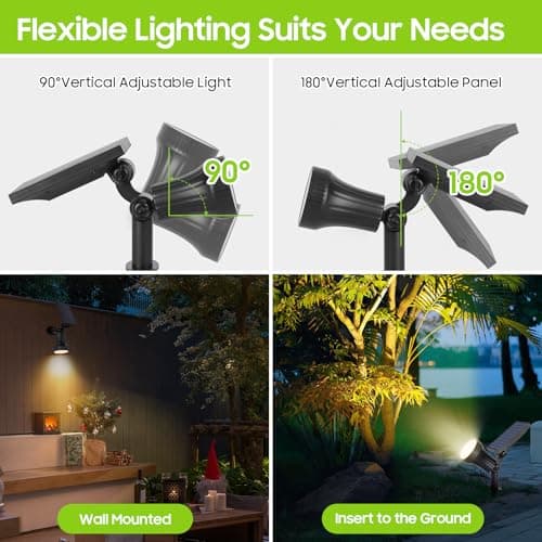 Solar Spot Lights Outdoor Waterproof, Upgraded 3-Level Ultra Bright LED Spotlights for Landscape, Solar Powered Garden Uplights for Wall, Tree, Pathway, Yard, Patio, Auto On/Off - 4 Pack (Warm White) - Thumbnail 6