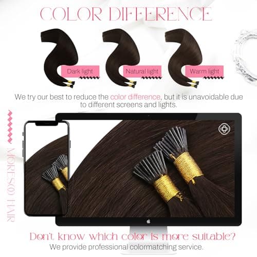Moresoo Itip Hair Extensions Human Hair Dark Brown I Tips Hair Extensions Human Hair Soft Silky for Women 40g 50 strands I Tip Extensions Remy Hair 16 inch - Thumbnail 5