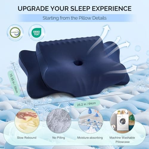 Cervical Pillow for Neck Pain Relief - Cooling Ergonomic Dual-Sided Orthopedic Neck Pillow with Ice Silk Pillowcase, Breathable Memory Foam Contour Pillow for Side, Back, Stomach Sleepers,All Black - Thumbnail 3