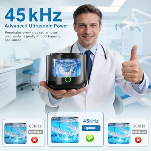 OnBeam Ultrasonic Retainer Cleaner, 45kHz Retainer Cleaner Machine 4000mAh for Denture, Night Guard, Mouth Guard, Aligner, Brace 24W Dental Cleaning Pod with 4 UV Lights, 200ml Multiple Cleaning Modes - Thumbnail 2