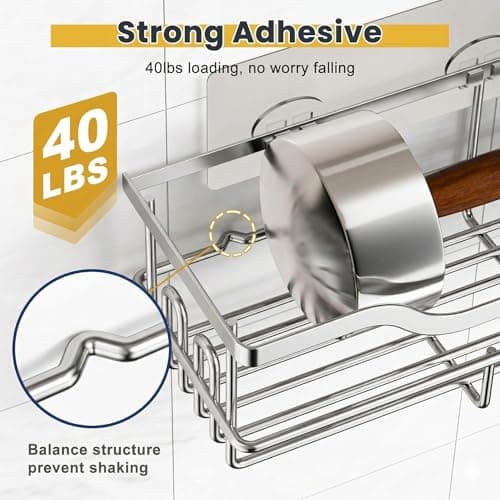 OMAIRA 3-Pack Shower Caddy with Soap Holder, Adhesive Rustproof No-drill Strudy Loading Inside Shower Organizer Shelves Rack Storage Bathroom Organization for Smooth Wall Glass Tile, Sliver (Large) - Thumbnail 4
