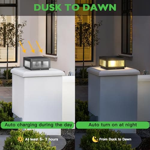PAKEDANDUN Solar Post Lights, 9.84'' Pillar Lamp Posts IP54 Waterproof Modern Column Lamps Dusk to Dawn 3000K LED Square Lanterns for Patio Porch Fence Garden Driveway Decoration - Thumbnail 4