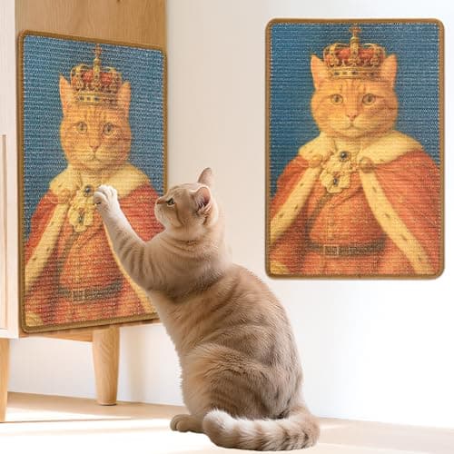 LESISSMER Sisal Cat Scratcher Mat, Cat Wall Scratcher for Indoor Cats, 23.6x15.7 Inch Cat Scratch Pad with Hook & Loop, Wall Mounted Cat Scratching Post to Protect Couch and Carpet（Elegant Cat）