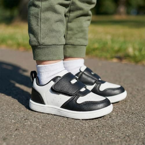 STQ KIDS Toddler Wide Toe Box Barefoot Shoes Boys Sneakers Zero Drop Baby Tennis Running Shoes Lightweight Non-Slip First Walking Shoe Outdoor Activities School Black White Infant Size 3 - Thumbnail 3