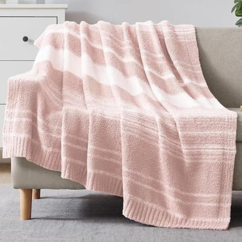WRENGONGE Pink Throw Blanket, 50x70 Soft Cozy Striped Throw Blankets for Couch, Sofa, Bed, Travel, Lightweight Fluffy Warm Plush Decorative Blankets for Women, Men Gift - Image 1