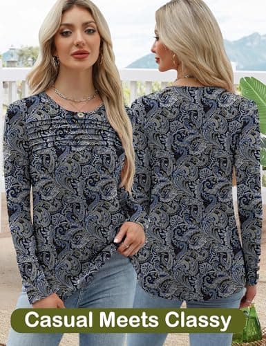 Blingfit Shirts for Women Spring Long Sleeve Tunic Tops Business Casual Fall Fashion Clothes Crew Neck Work Tees Loose Fit Dressy Top S - Thumbnail 2