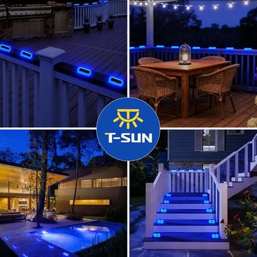 T-SUN Solar Deck Lights Outdoor Waterproof, Deck Lights Solar Powered, Driveway Marker Light for Fence Front Door, Step, Stair, Garden, Sidewalk, Pathway, Dock Porch, Backyard (Blue, 8 Packs) - Thumbnail 6
