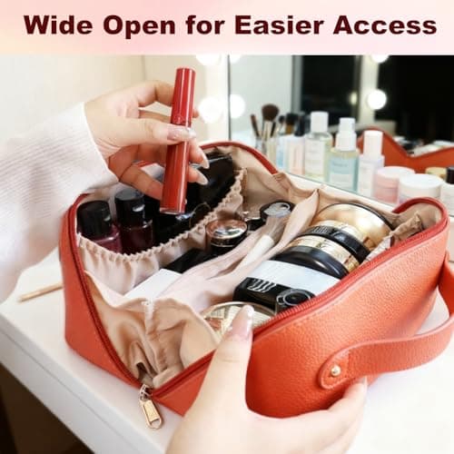 VBAIFAyy Personalized Makeup Bag with Custom Name - Large Capacity Travel Cosmetic Organizer, PU Leather Toiletry Bag for Women, Mothers Day Gift Idea with Handle & Dividers - Thumbnail 3