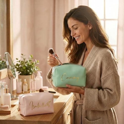NYLGOXITK Customized signature cosmetic bags, wedding bride cosmetic bags, bridesmaid gifts, suitable for weddings, gifts, travel cosmetic bag customized gift boxes - Thumbnail 6
