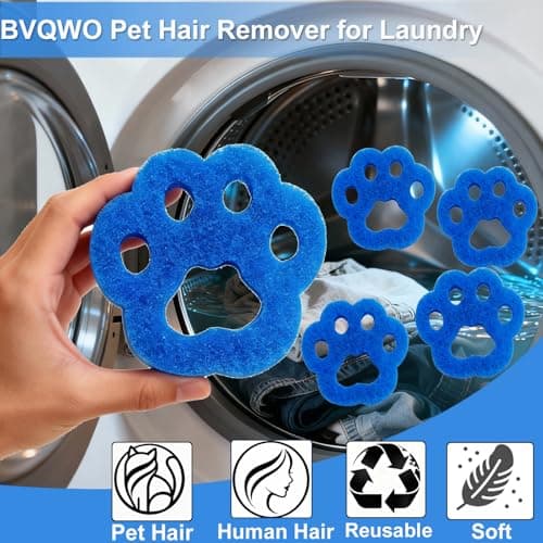 Pet Hair Remover for Laundry, 6PCS Reusable Dog & Cat Hair Remover Tool - Removes Pet Fur, Hair, Lint, Dander from Clothes &Washing Machine. (Blue, cat paw) - Thumbnail 2