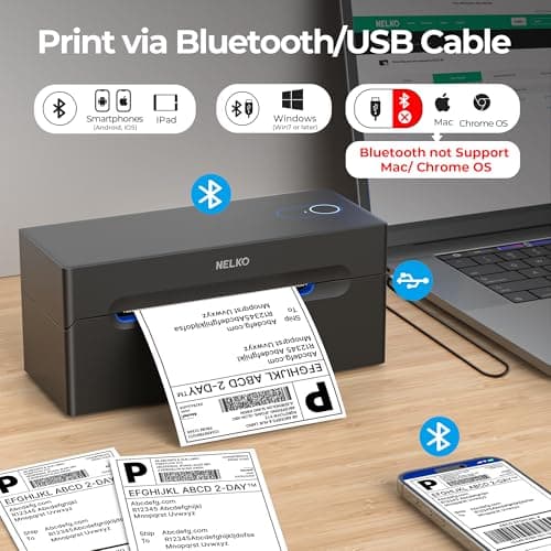 Nelko Bluetooth Thermal Shipping Label Printer, Wireless 4x6 Shipping Label Printer for Shipping Packages, Support Android, iPhone and Windows, Widely Used for Amazon, Shopify (Black) - Thumbnail 3