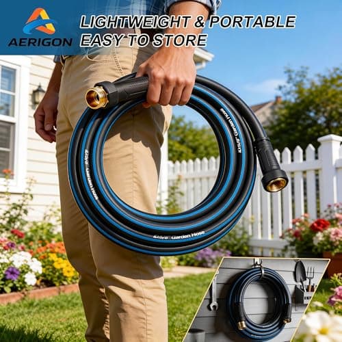 Garden Hose 50FT Non-expandable Heavy Duty, Kink-free Flexible Water Hose, Leak-proof Hybrid Pipe with Brass Fittings for Garden, Car Washing & Household Cleaning - Thumbnail 6