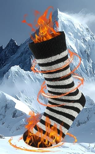 BomKinta Thermal Socks Men - Winter Warm Socks for Cold Weather Crew Socks - Cozy Soft Thick Christmas Boot Socks Striped Black Size 7-11 - Thumbnail 3