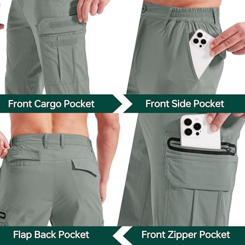 NATUVENIX Hiking Pants Men Lightweight Mens Travel Pants Quick Dry Cargo Work Pants for Men Water Resistant Fishing Pants - Thumbnail 3