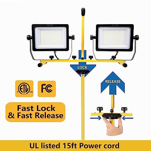 DAYATECH 270 W 30000 Lumen Dual-Head LED Work Light with Tripod Stand, 4 Brightness Adjustable, IP 65 Waterproof 13 Ft Power Cord - Thumbnail 3