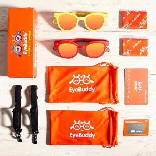 EYEBUDDY Kids Toddler Sunglasses Age 2-4/3-5 Boys Girls Polarized UV Protection Sun Glasses for Age 2-8 (Age 2-8/2-Pack, A7-Kids Sunglasses-Dazzling Red & Yellow) - Thumbnail 6